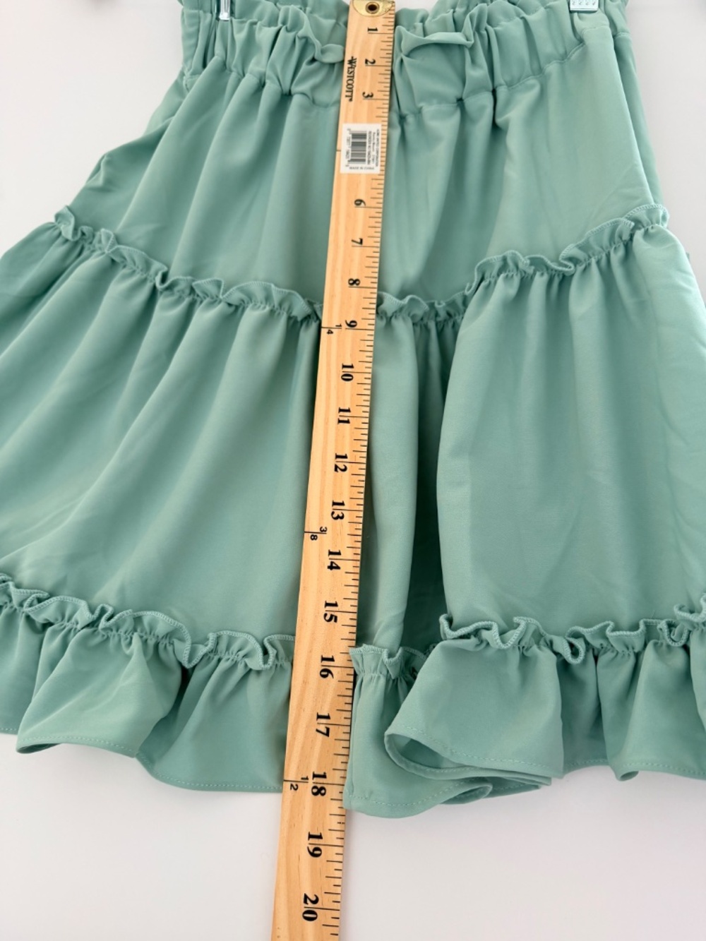 Zenana Sage Green Tiered Ruffle Mini Skirt Size S Boho Flowy Elastic Waist - Picture 5 of 7